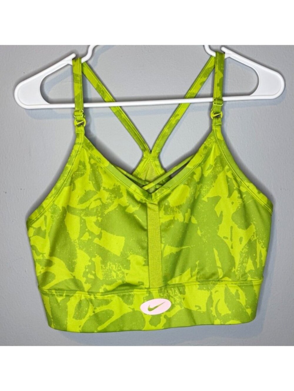 Nike Dri-FIT Womens Sports Bra Green Abstract Racerback Wireless XXL indy